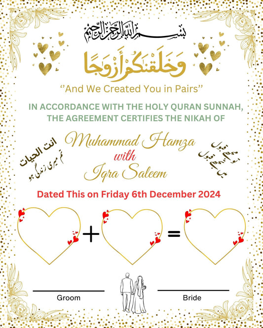 Nikah Thumb Frame Best Quality & Amazing Gift Large Size 10x14 inches